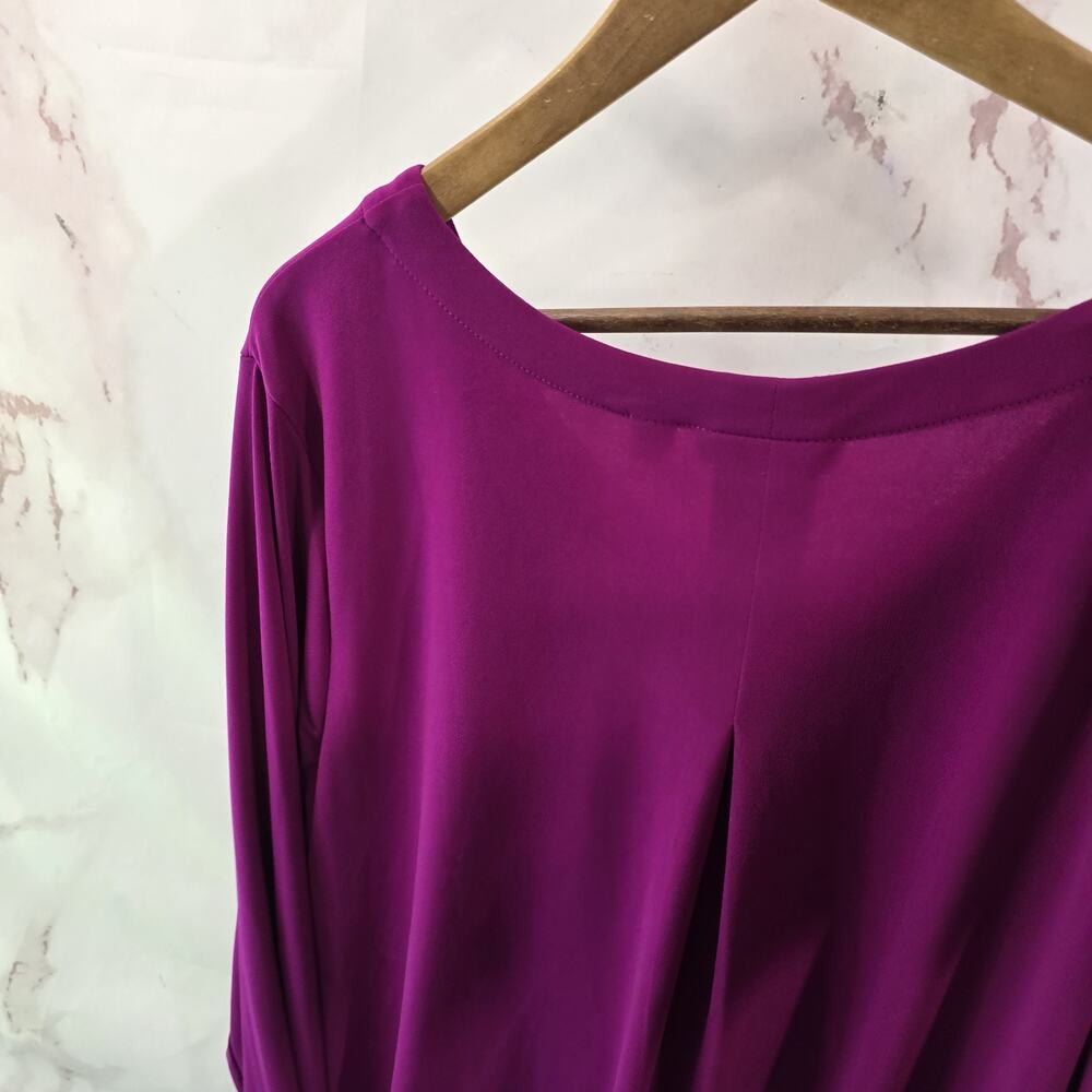 Susan Graver Shirt Womens 2X Purple Pink Stretch Blouse Long Sleeve V Essentials - Picture 6 of 10